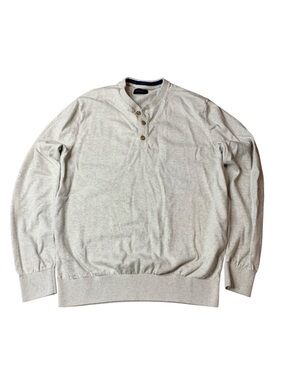 Denver Hayes Men’s Grey 100% Cotton Henley Sweater - Size Medium